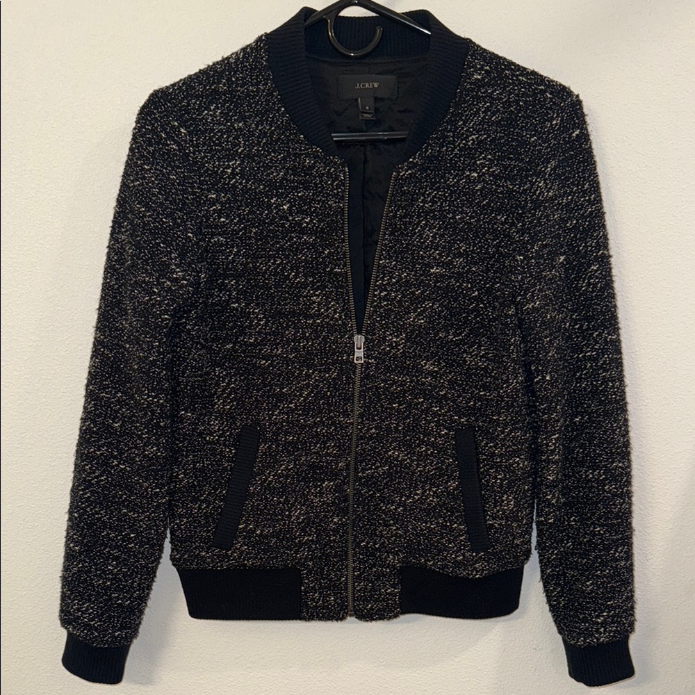J. Crew Black and White Textured Bomber Jacket